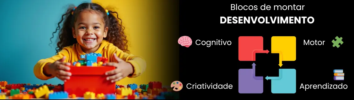 Criança brincando com blocos de montar educativos de encaixe coloridos