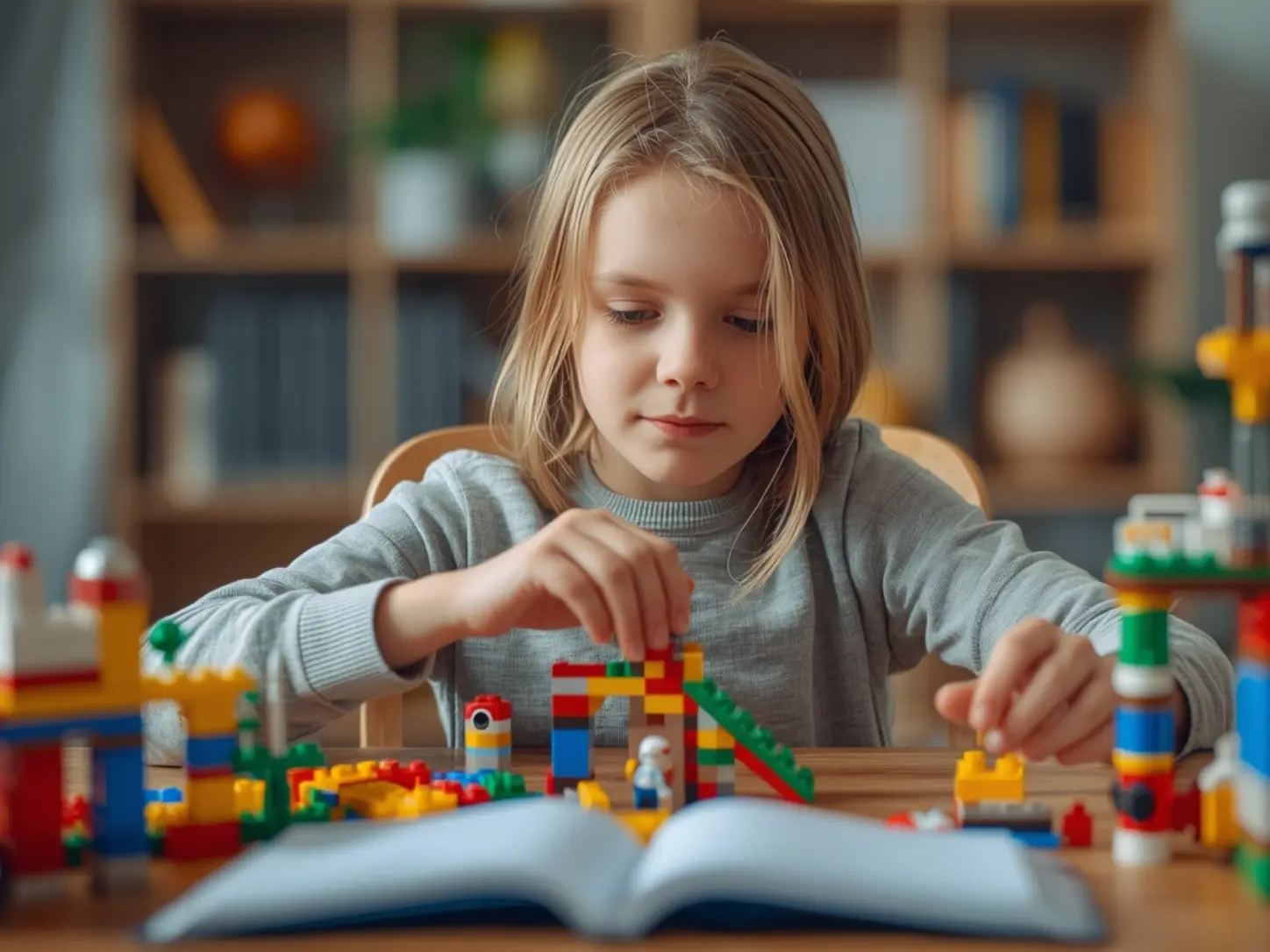 Concentração no desenvolvimento infantil com blocos de montar LEGO