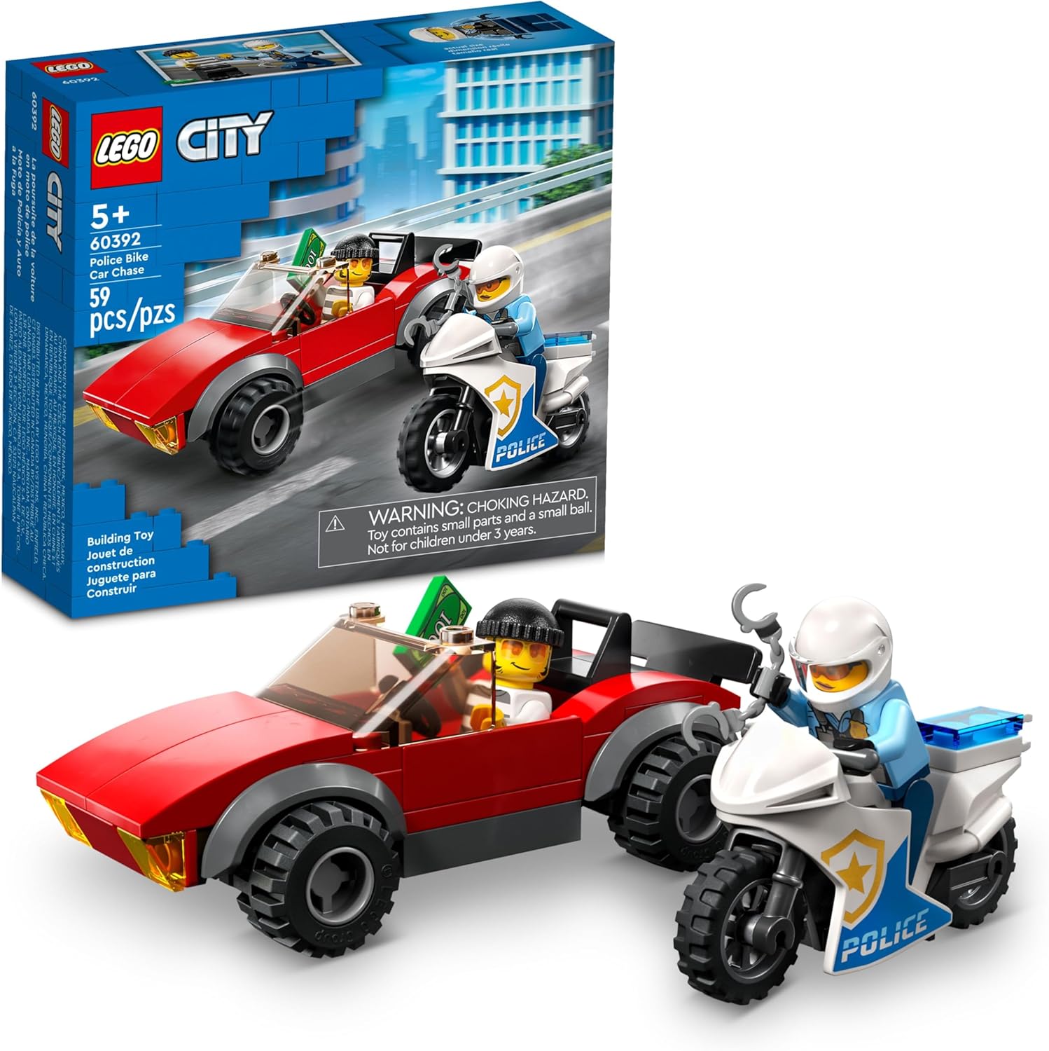 LEGO City: Perseguição de Carro com Moto da Polícia, 50 peças