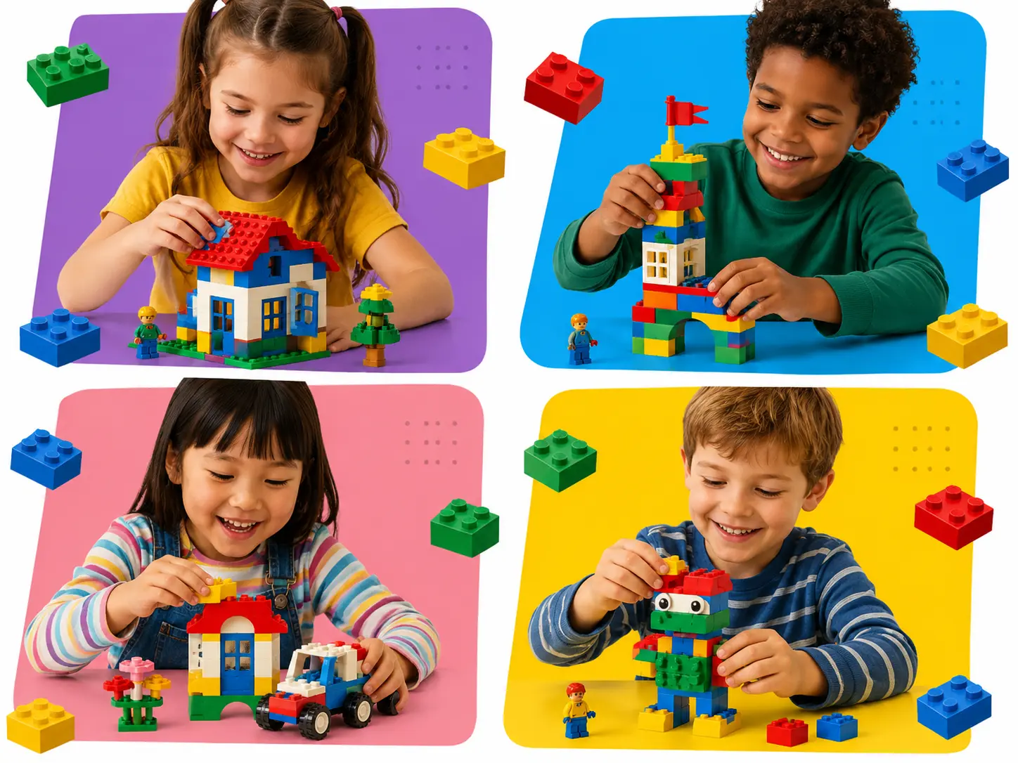 Crinças desenvolvendo habilidades com blocos de montar LEGO